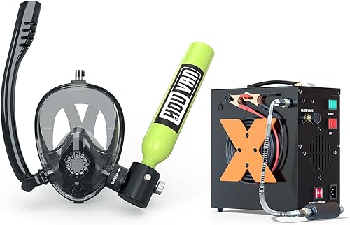 Miniatura 13 de Mini tanque de buceo con máscara de esnórquel 0.5L, tanque de buceo inflable con máscara de cara completa, botella de reserva Pony, tanque de aire