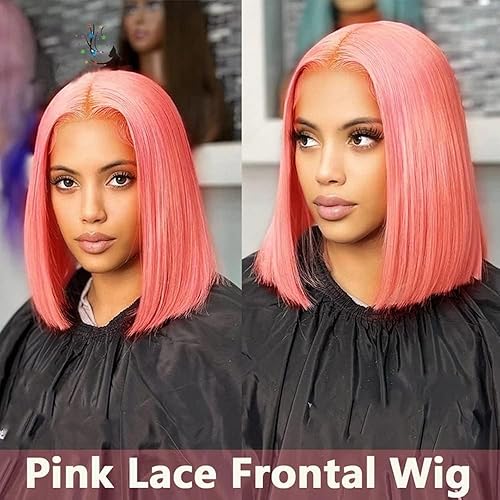 Miniatura 2 de Peluca de cabello humano lacio rosa transparente HD de 13 x 4 pulgadas, peluca de encaje frontal sin pegamento, peluca de cabello virgen 100%