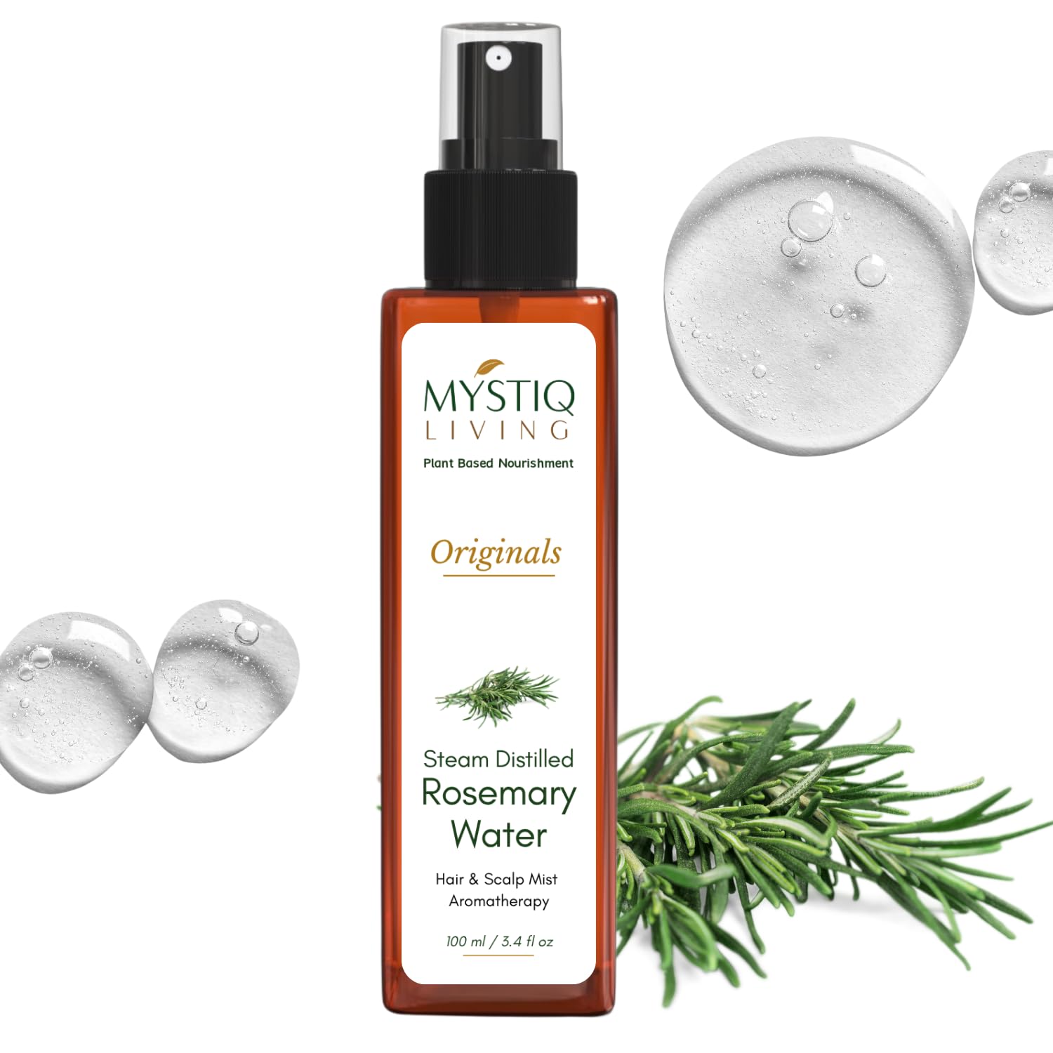 Mystiq Living Rosemary Water Spray for Hair Growth | Steam Distilled 100% Pure and Natural Hydrosol 100ML | Men & Women