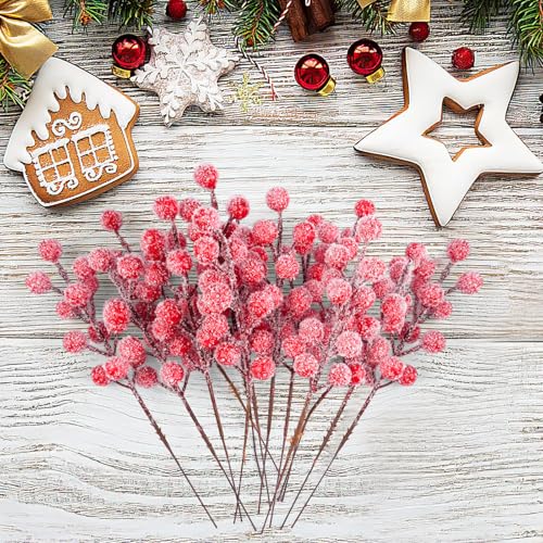 16 Stück Rote Beeren Deko Weihnachten,Holly Beerenzweig...