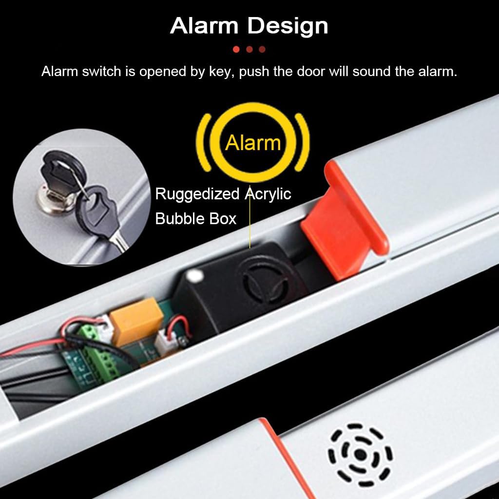 Push Bar Panic Exit Device,Stainless Steel Commercial Panic Bars Door Lock for Emergency Exit Doors,Loud Warning Strike Bar with Keys and Alarm Fit Door Width 26" for Metal D(Size:25.6",Color:Alarmed)