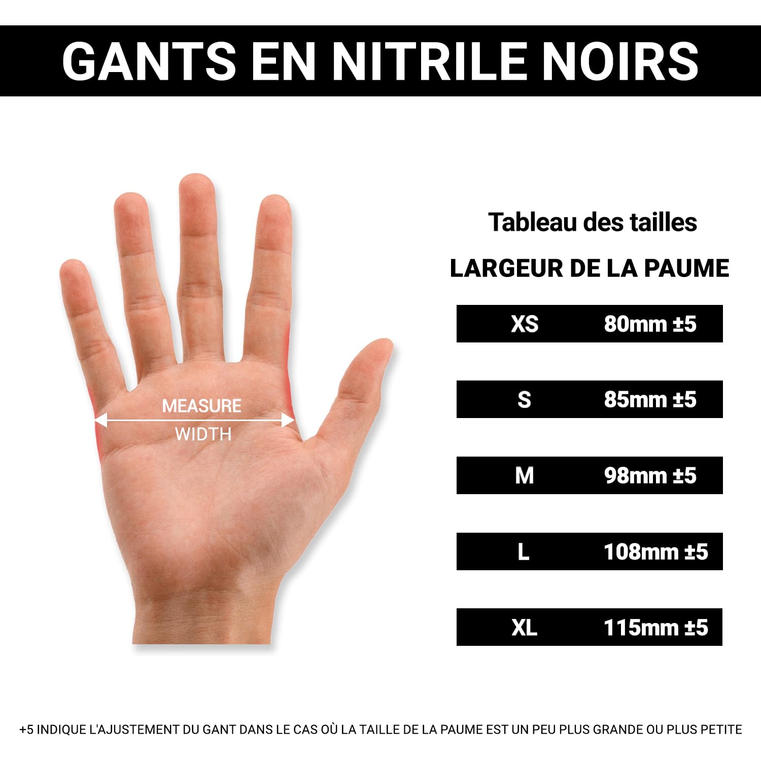 Gants en nitrile Just Health | Sans poudre, sans latex, ambidextres, jetables, souples et durables | Usage polyvalent | Gants en nitrile noirs | 1000 unités - XL
