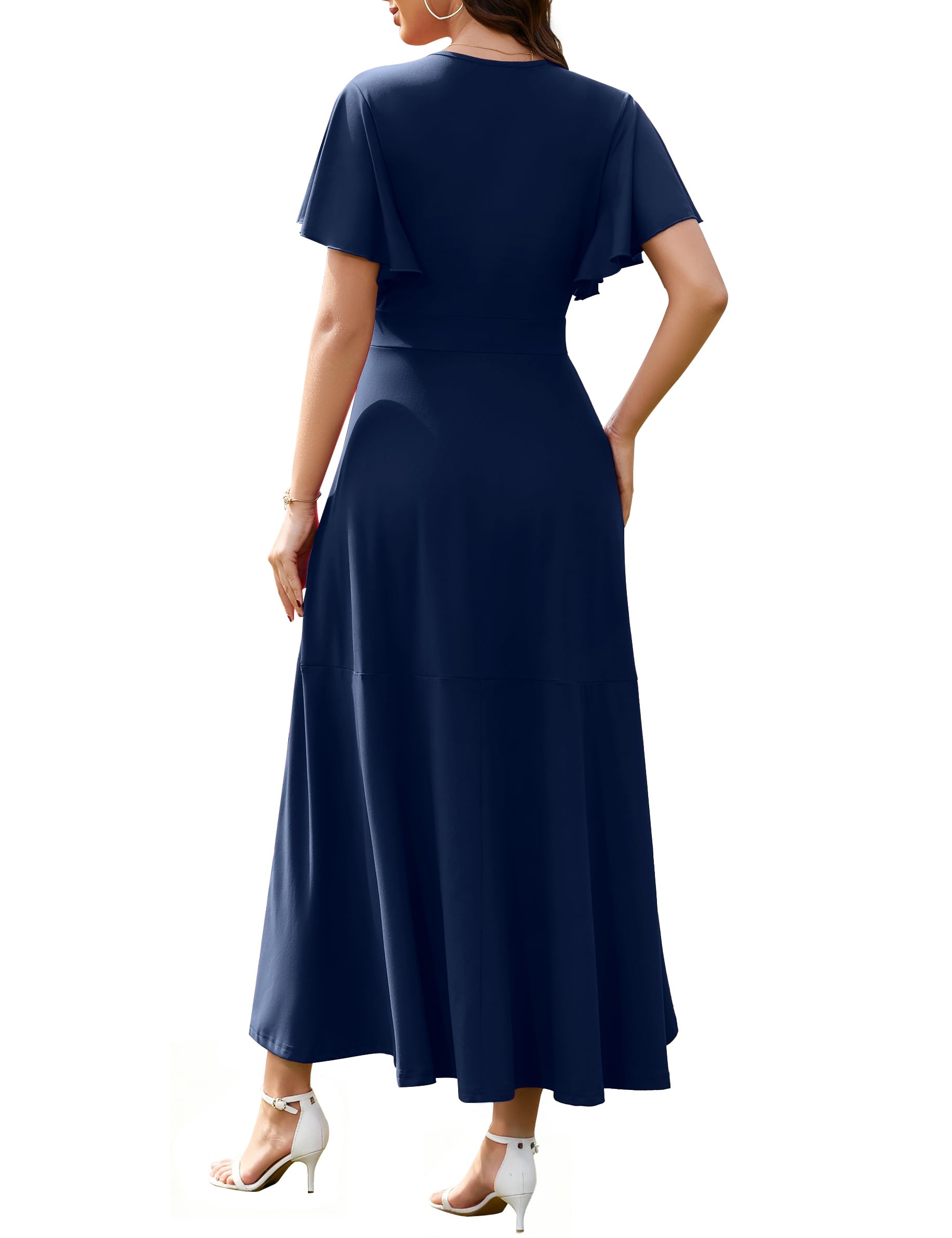 Actcat Cocktailkleid Damen mit V-Ausschnitt und Rüschen-Ärmel Kleid Abendkleider Elegant für Hochzeit Party Kleider