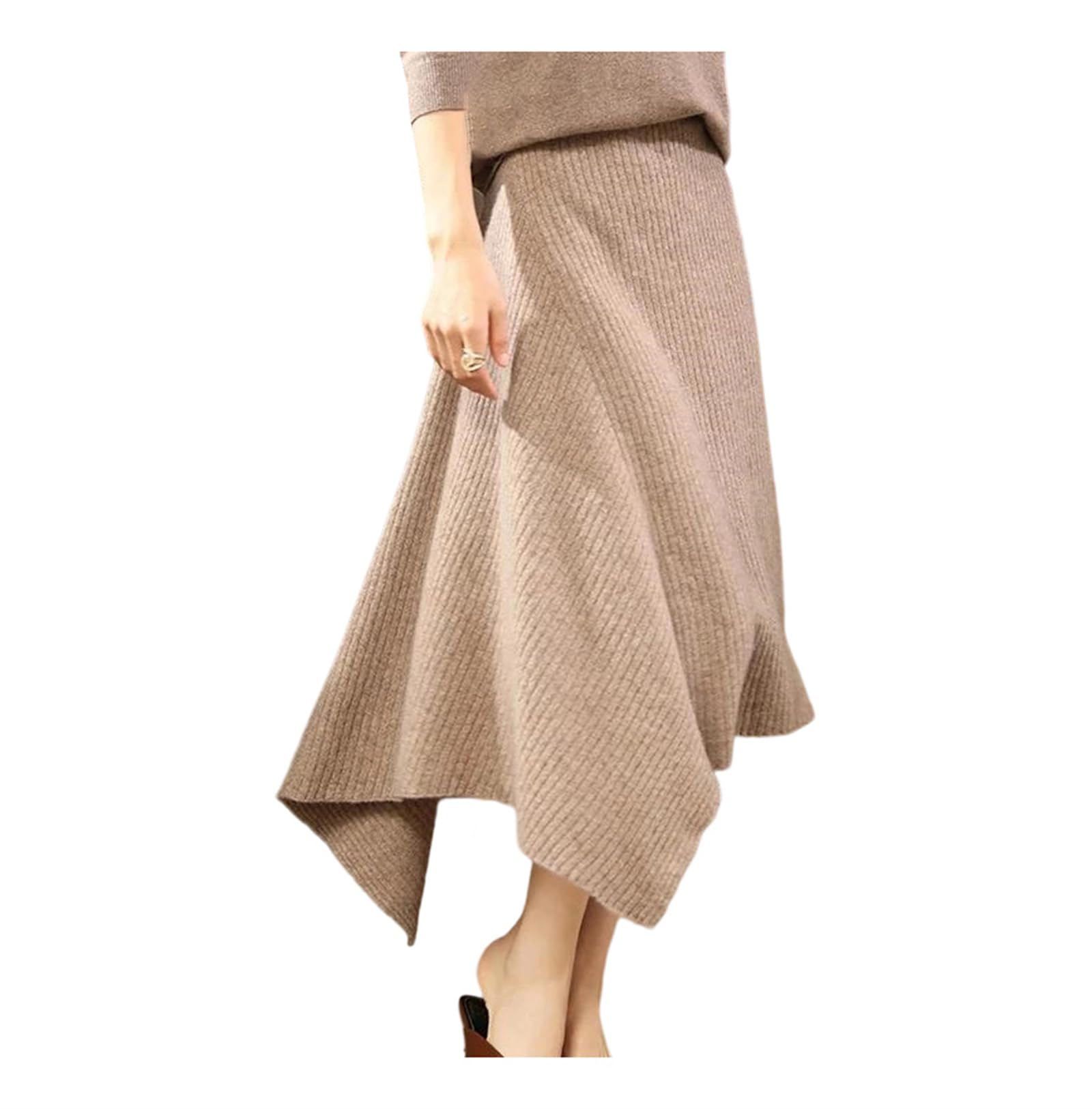Womens 100 Wool Irregular Knitted Skirt Fall Winter Elastic High Waist Loose Fit Long Skirt