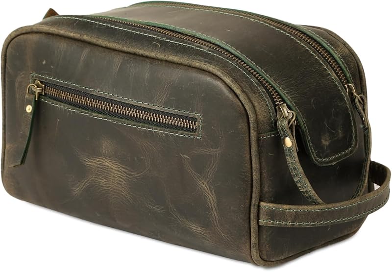 Necessaire KomalC de couro verde-escuro com zíper, 25,4 x 12,98 x 16,99 cm, 1 unidade