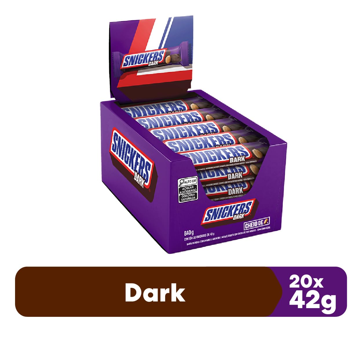 Chocolate Snickers Dark - Display com 20 unidades de 42g : Amazon