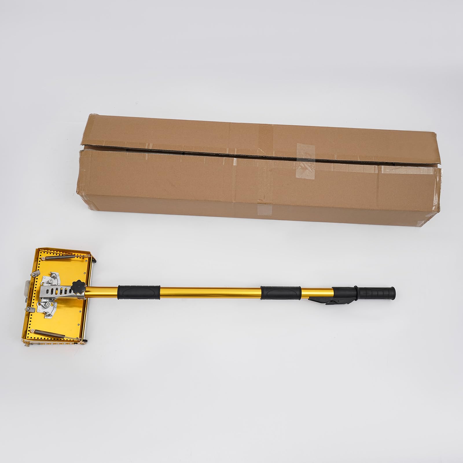 Boite de Finition Enduit Placo Kit, Truelle Macon, Placo Outils, Tige Réglable 105-168cm, Bac à Mastic 26,5x13x12cm, Tête Orientable 30°/90°, Spatule Enduit, Kit Plaquiste pour Murs et Plafonds