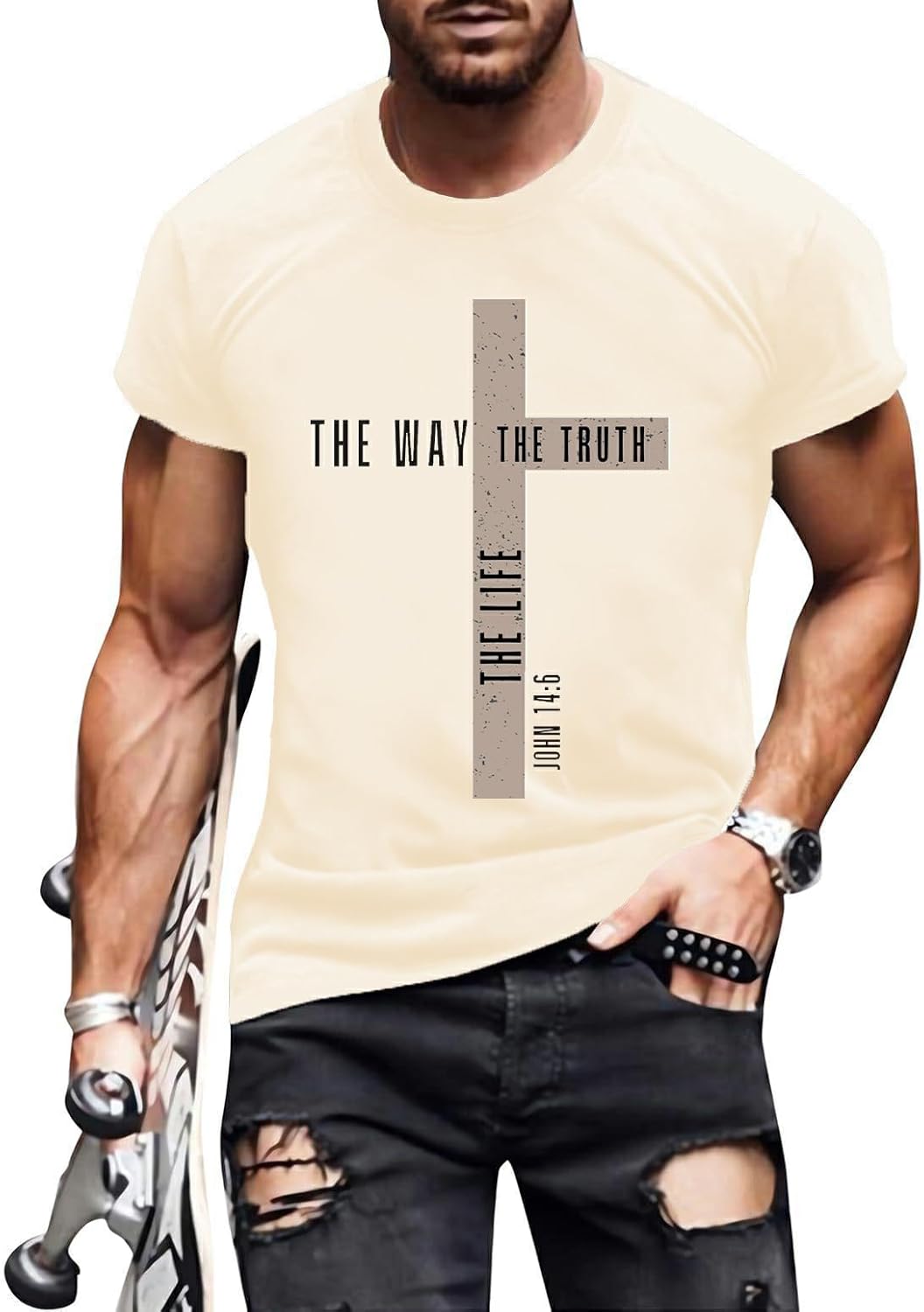 Christian Shirts for Men The Way The Truth The Life Tshirt Cross Graphic Tees Casual Crew Neck Short Sleeve Tops
