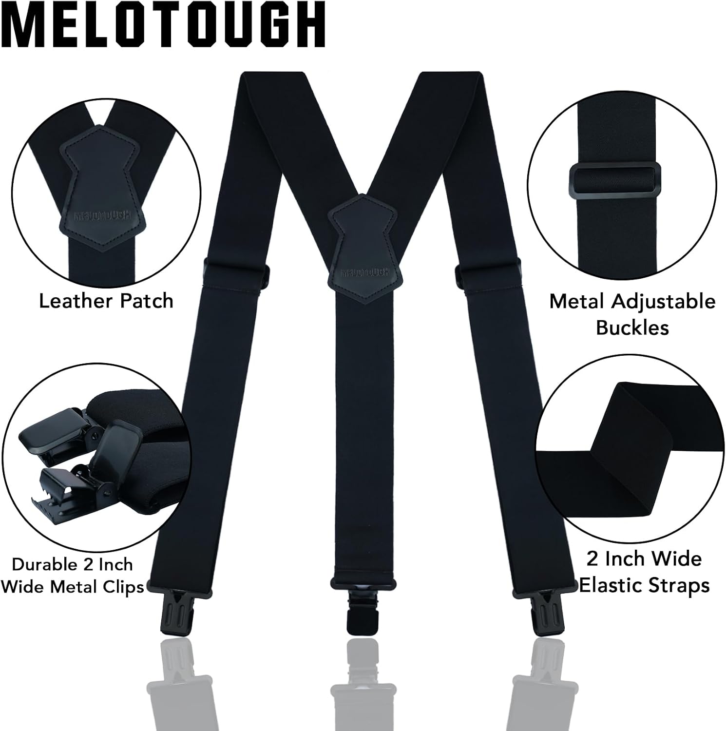 MELOTOUGH 2 Inch Wide Black Y Back Suspenders for Men Big and Tall Suspenders with Jeans for Pants