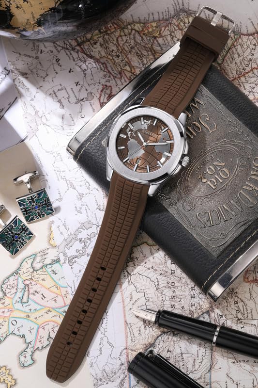 Image of Giordano Stylish World Map Design Analog Watch for Men with Silver Case Round Dial, Textured Silicone Strap, Water Resistant and Date Display Function - GZ-50147