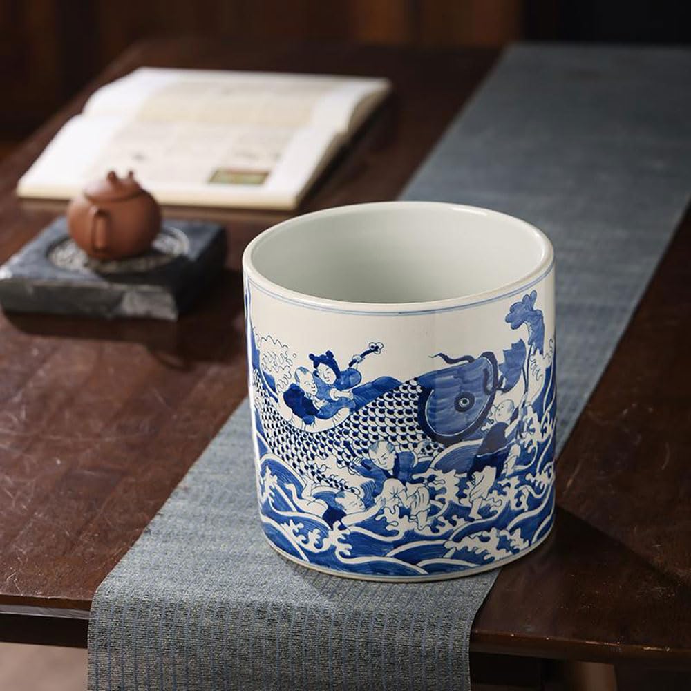 SWENEEN Blue And White Porcelain Flowerpot Succulents Planter Container Garden Pots Chinoiserie Planter Room Decor Small Plants Vase Water Lily Small Container Ceramics Office,
