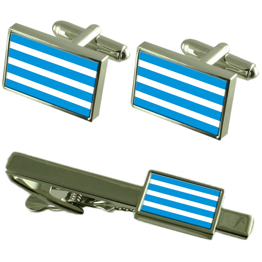 Gemelos República Checa con clip de corbata a juego y estuche formal 3