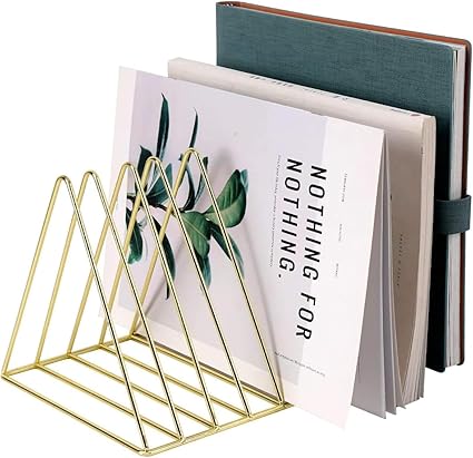 Kiwilon Metallic 9 Slot Desktop Book Stand Magazine Holder For Home And Office (Gold)