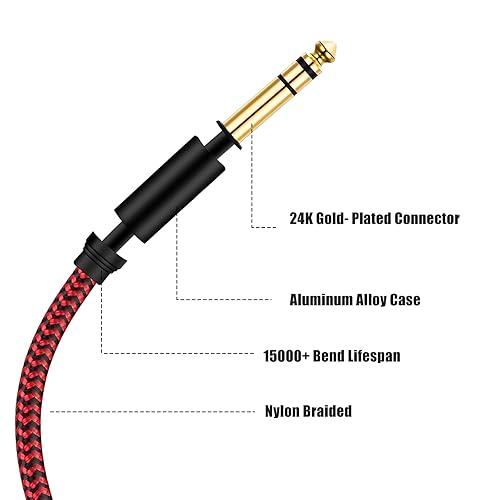 Miniatura 5 de Cable TRS para instrumentos de 14 de pulgada de 10 pies, TRS de 0.250 in a 0.250 in, cable de audio estéreo TRS macho a macho de ángulo recto a
