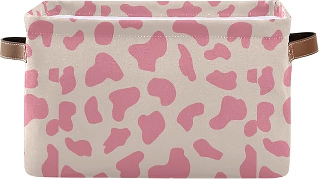 Pink Cow Spot Pattern Large Storage Basket Foldable Storage Box Organizer Bins with Handles for Bedroom Home Office