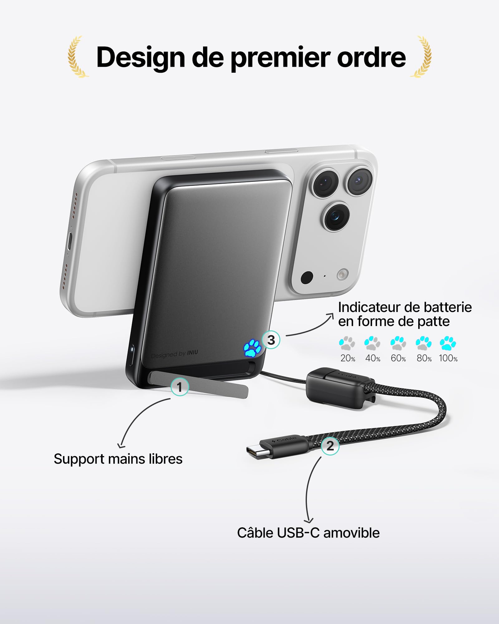 INIU pour MagSafe Qi2 15W Batterie Externe, Ultra-Fine 10000mAh Power Bank