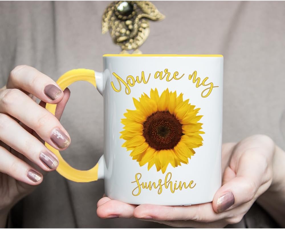 Sunshine Coffee Mug, sunflower keychain, You Are My Sunshine Sunflowers Gold Lettering Motivational Coffee Mug, Gifts for Girlfriend Mom Dad Partner Daughter Friend Husband Wife Boyfriend Best Friend - Image 3