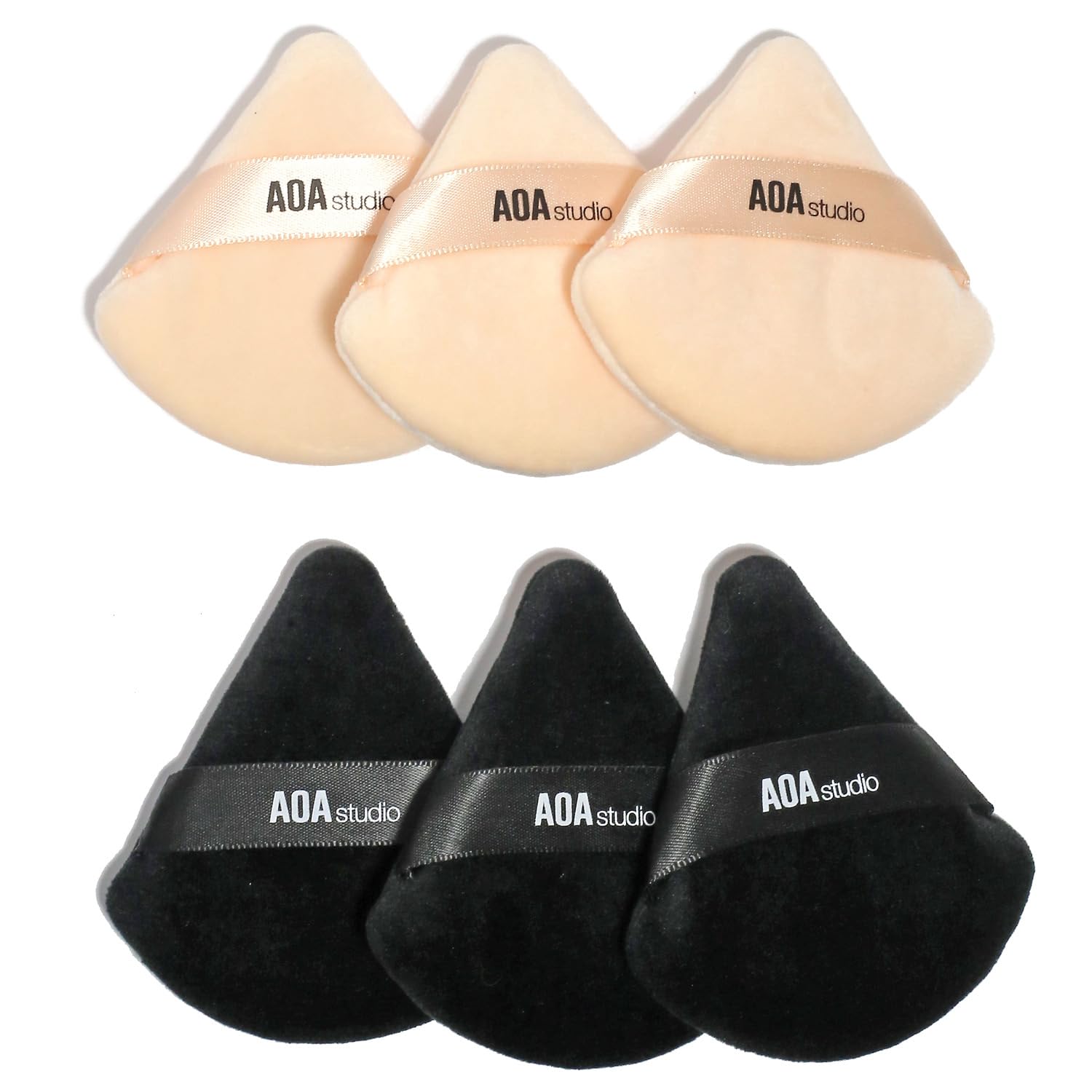 AOA Studio Velvet Puff Makeup Puff Set of 6 Loose Powder Body Powder Velour Makeup Blender Sponge Foundation Blending Sponge Set Beauty Makeup Tools (Black/Peach)