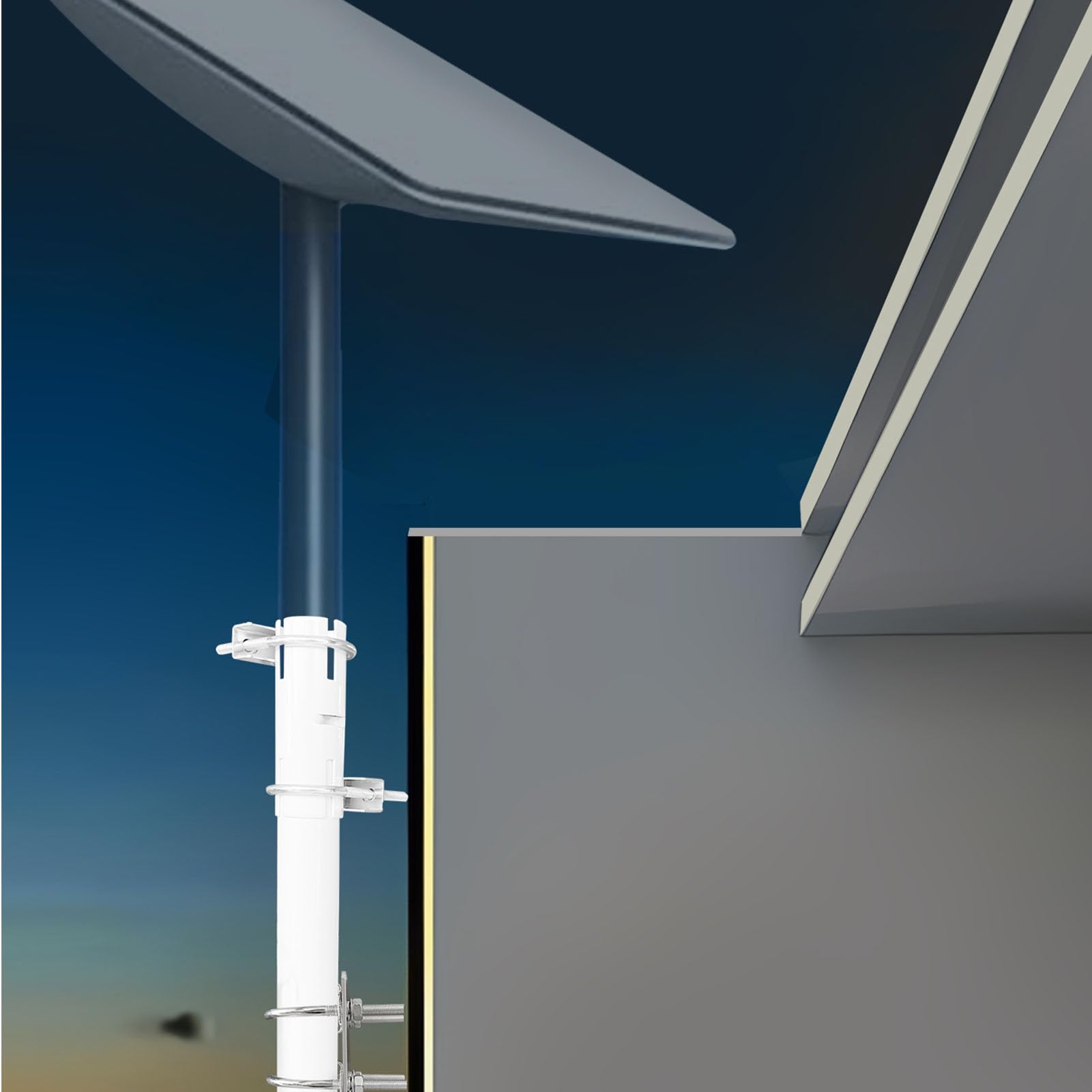 Kit de Montage D'Antenne en Acier Inoxydable pour Antenne Parabolique Rectangulaire V2, Support Mural sur Toit avec Double Coupe-Vent, pour Kit Internet Satellite