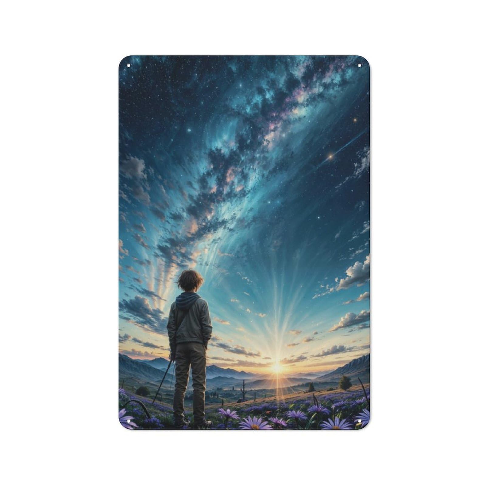 Junmoney Starry Sky Sunrise Industrial-Style Metal Sign 30X20cm For Workshop Wall, For Kitchen, Dining Room And Home Bar Wall Decor
