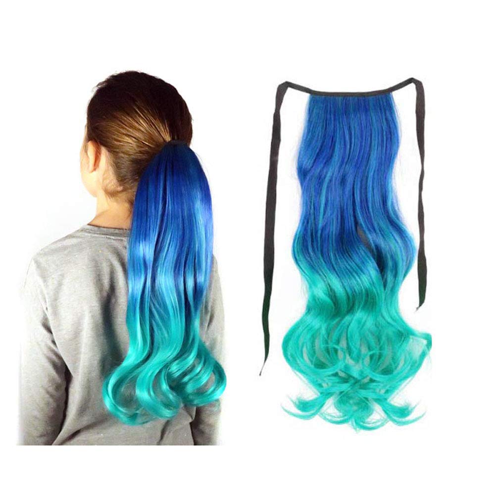 Amazon.com : Unicorn Hair Teal Blue to Aqua Green Ombré Curly Ponytail Hair  Extensions : Beauty & Personal Care