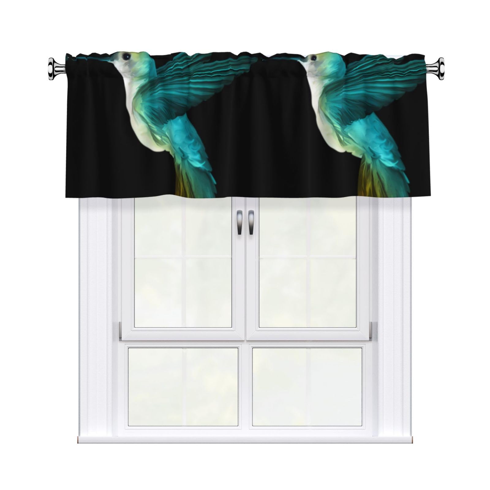 HJFCZH Cute Hummingbird Prints Curtain Valance 54x18in - Peach Skin Kitchen Window Layer, Filtered Light & Quick-Install Rod Pocket Cover