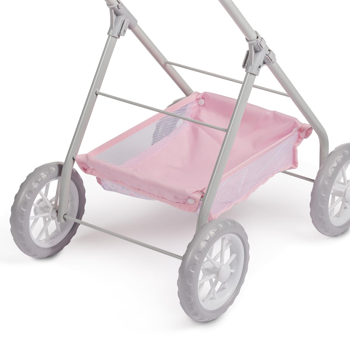 JC Toys Wózek spacerowy dla zwierząt domowych, z koszem, zdejmowanym nosidełkiem dla lalek i pluszaków do 51 cm, idealny do zabawy i spacerów, różowy, kolekcja kwiatowa, zaprojektowany przez