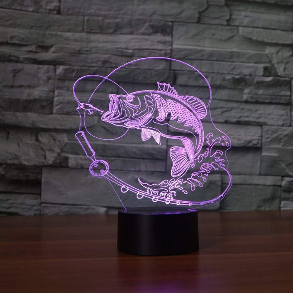 Cool 3D Go Fishing Night Light - 7 Colors Changing LED Desk Lamp With Touch Control & USB Power - Fun Kids Room Decor Gift