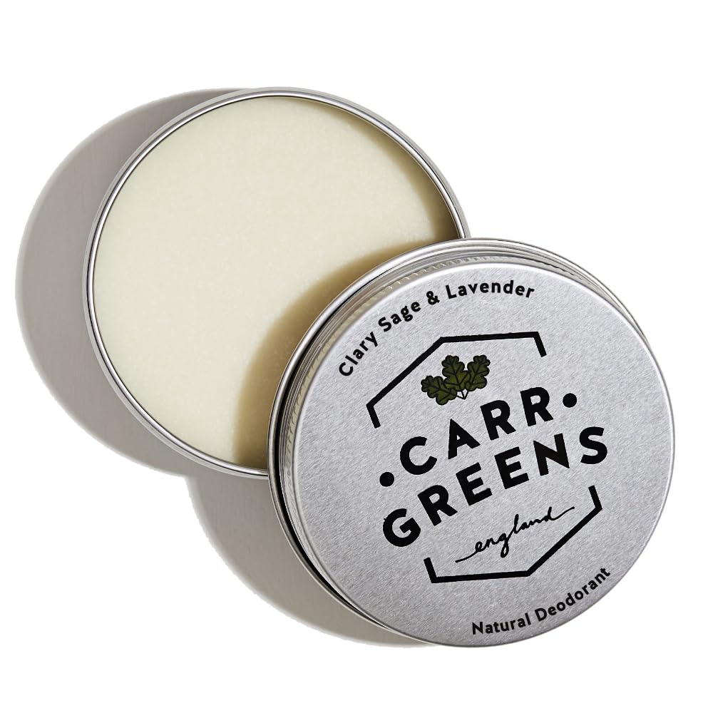 CARR GREENS100% Natural Deodorant Balm (60ml) - Up to 2 Months Supply - All-day Freshness for Men & Women - Aluminium, Plastic & Paraben-Free - Skin-Friendly + Vit E - UK-Made (Clary Sage & Lavender)