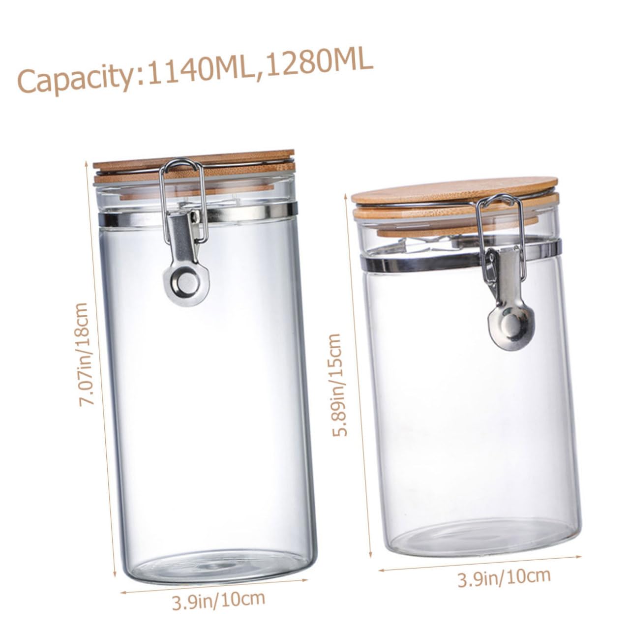 ABOOFAN Contenitori Ermetici in Vetro Chiusura 2 Pezzi per Cucina | Capienze 1140ml e 1280ml, Acciaio Inossidabile e Legno, Adatti a Polveri e Tè