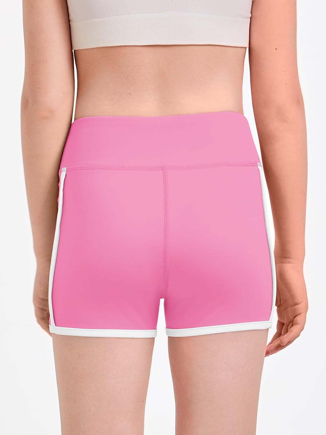 Haloumoning Girls Athletic Shorts Kids Workout High Waisted Contrast Trim Biker Volleyball Dance Spandex Shorts 5-14 Years