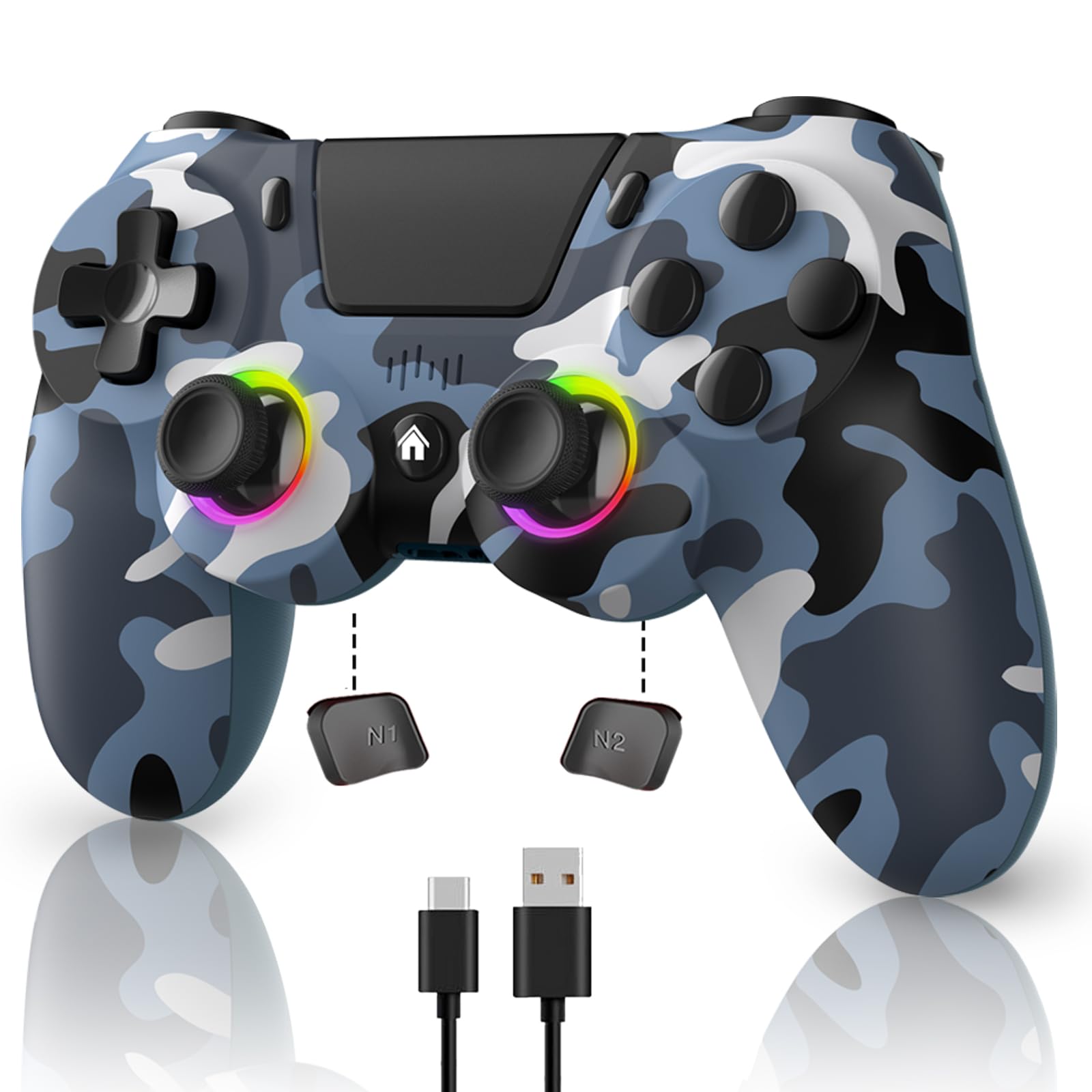 ancihdgm Manette sans fil pour PS4, manette compatible avec PlayStation 4/Pro/Slim/PC/P3/Android/IOS, la manette PS4 est équipée d'une double vibration/gyroscope à 6 axes/lumière RVB/1000 mAh