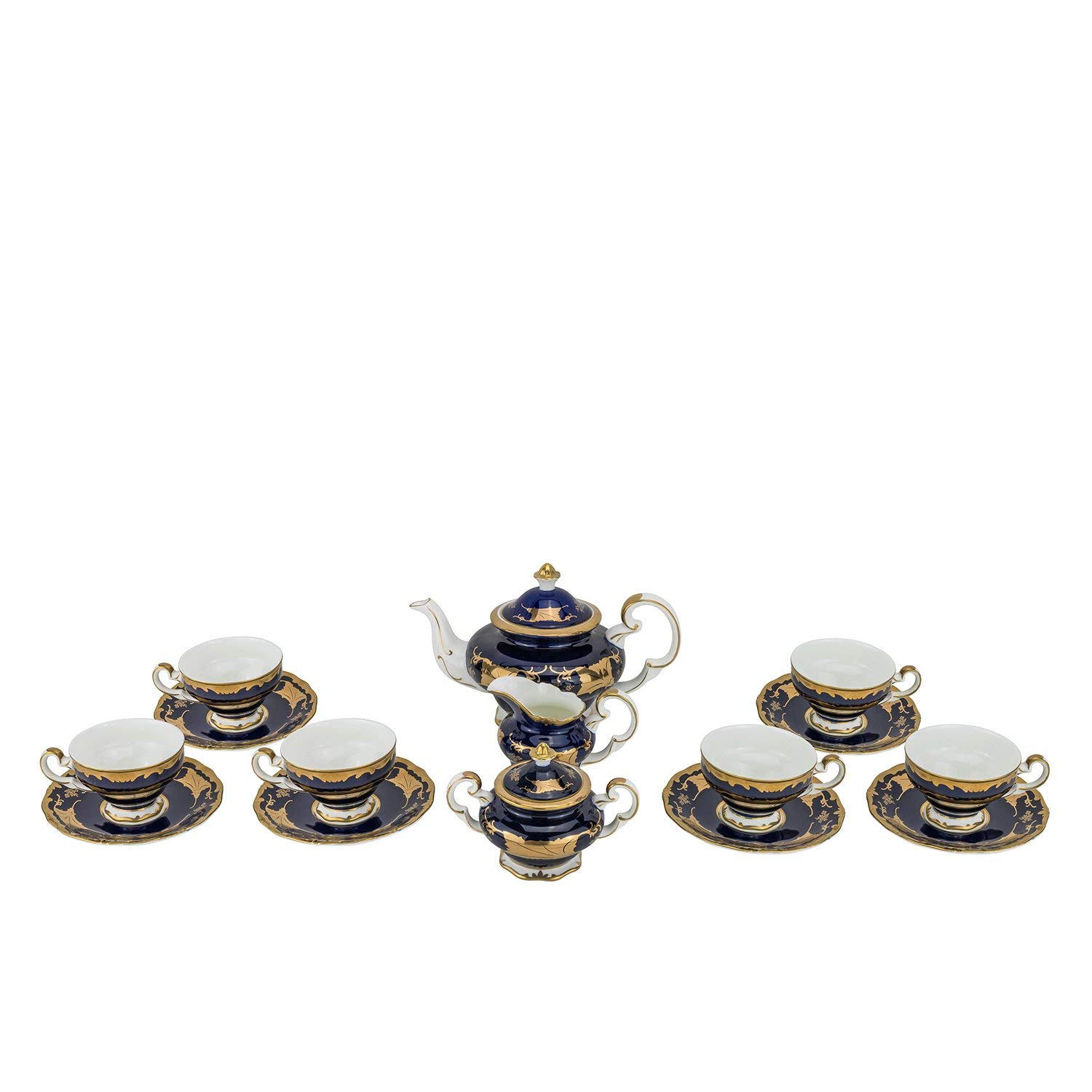 Amazon.com | 17 Pieces Cobalt Blue Porcelain Tea Set: 6 Cups, 6