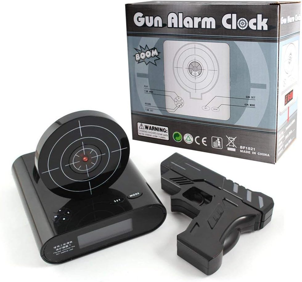 Yamiko ガンアラーム クロック 面白グッズ 遊び心満載！ 時計 置時計 射撃好きの方に ピストル 型 目覚まし 時計 お子様たちに プレゼント (ブラック)