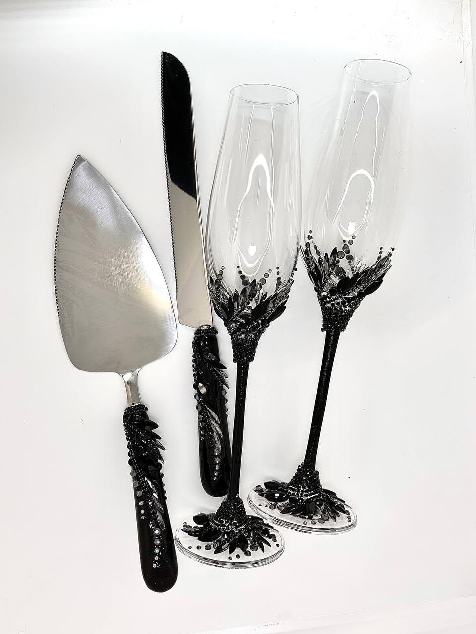 Gothic Wedding Cake Knife and Server Set, Black Cake Serving Set, Crystal Cake Cutting Set Personalized