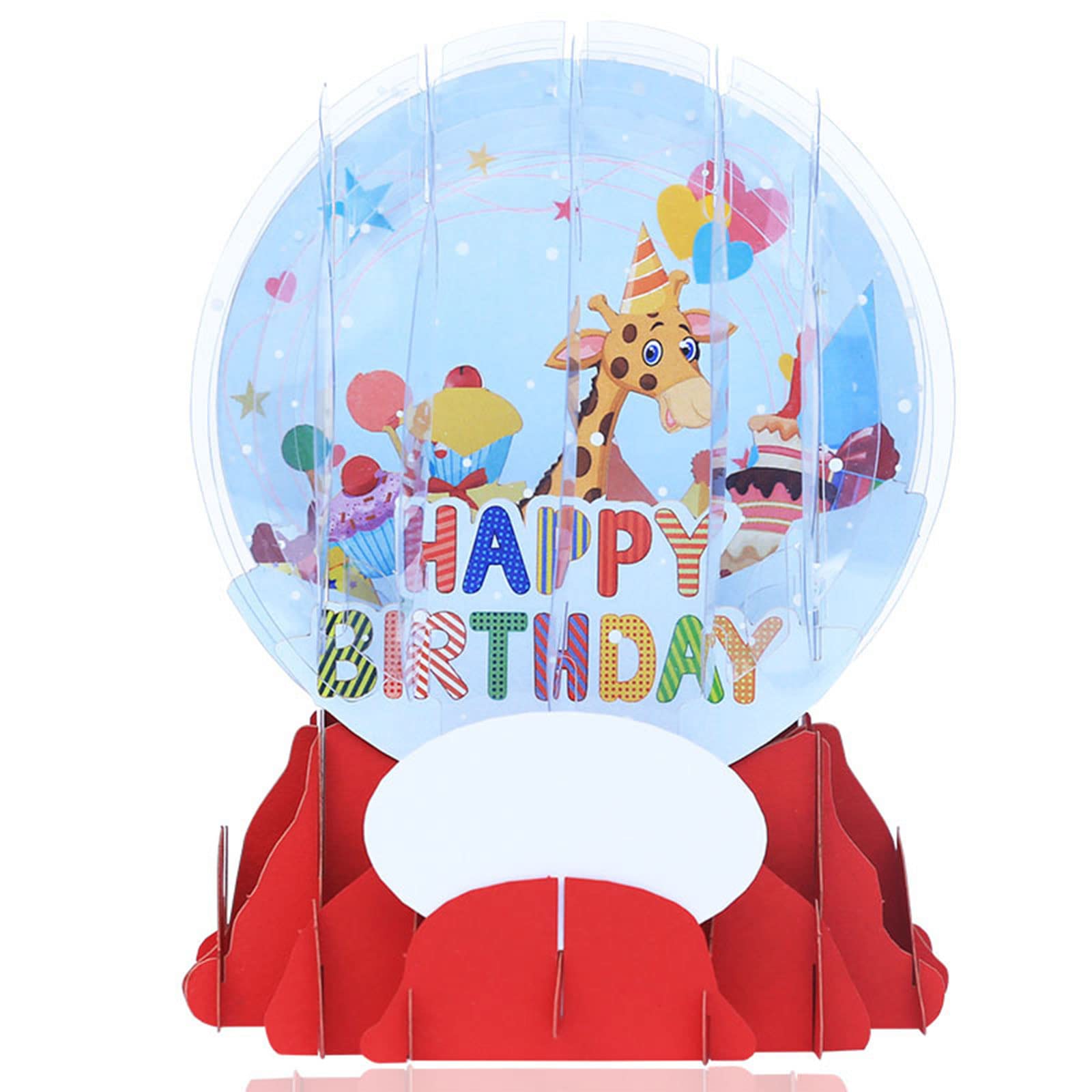 Elnwnnkc 3D Giraffe Crystal Ball Birthday Greeting Card Paper Message Card Supplies for Mother Day Mother Wife Birthday Gift Giraffe
