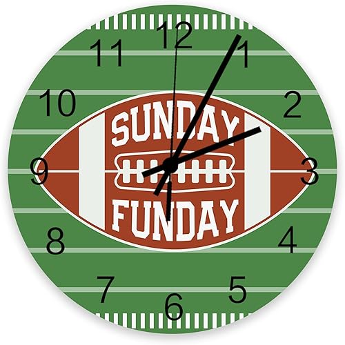 Reloj de pared para dormitorio, de 10 pulgadas, Sunday and Funday Football Green Field Silent Non-Tick, Reloj de pared redondo decorativo para