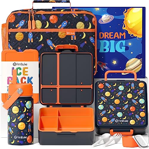 Fimibuke Kids Bento Lunch Box with 4 Compartments, Insulated lunch Bag, Stainless Steel Insulated Water Bottle, Ice Pack & Utensils Set, Birthday...
