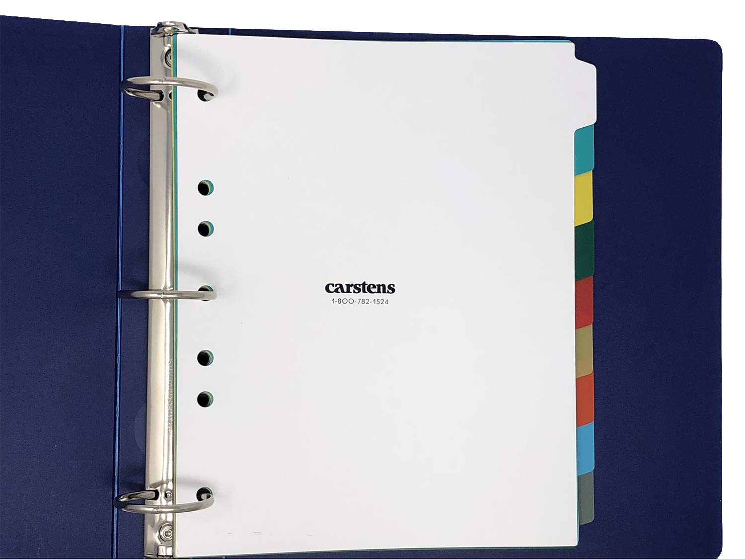 Carstens Separadores de plástico resistente, 9 pestañas, multicolor, en blanco, para carpetas de 3 anillos de apertura lateral