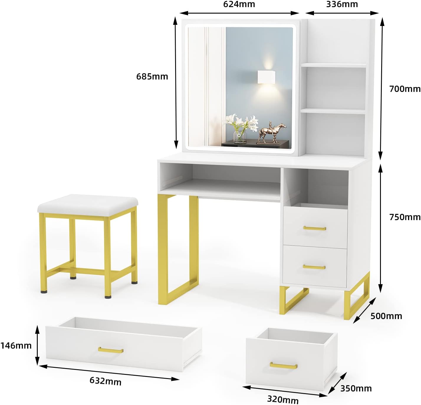 Buy PAKASEPT Makeup Vanity with Sliding Lighted Mirror, Vanity Desk