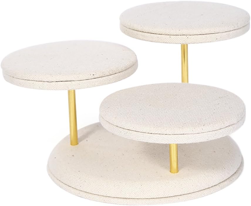 Funnuf Linen Table Shape Stand Jewelry Display Necklace Earring Bracelet Holder Organizer Rack Beige Three Tiers