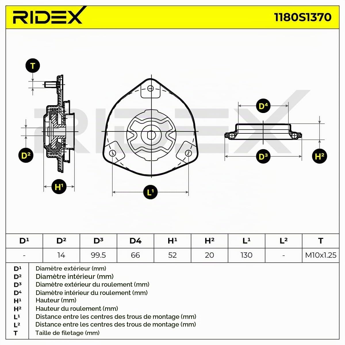 RIDEX 1180S1370 Coupelle d'amortisseur Avant Droite Compatible avec PEUGEOT 206 3/5 portes 2A/C
