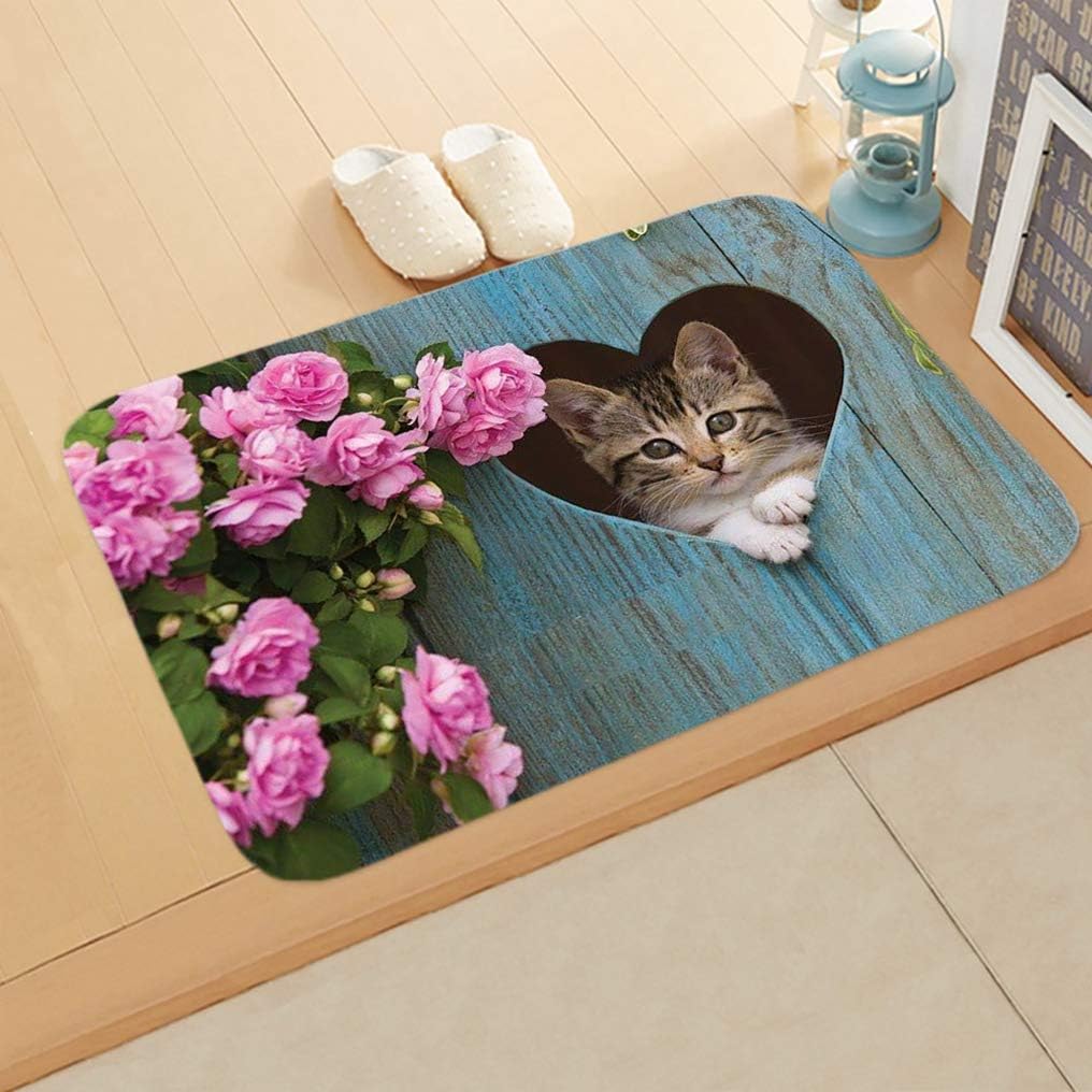 玄関マット カラー キッチンマット 花柄 キャット ねこ モダン シンプル 屋内 室内 北欧 おしゃれ 寝室 遊び毛防止 滑り止め付 手洗い 抗菌加工 和風 40 60cm 洗濯可 可愛い お風呂 滑り止め ドアマット じゅうたん玄関 浴室マット Batsco Net