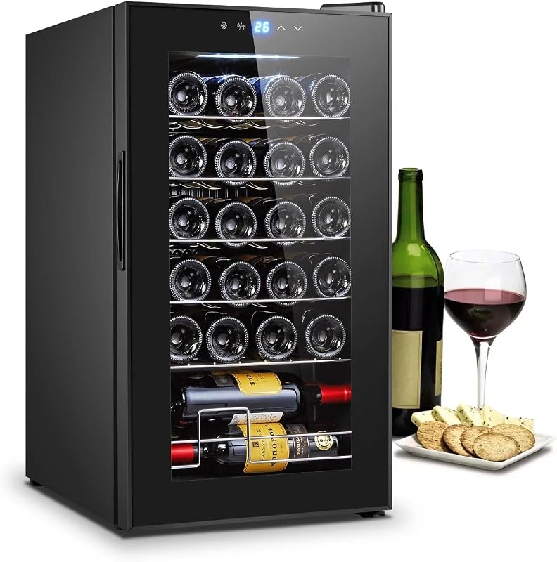 Wintem Cantinetta Vino 25L Wooler8 Conservazione 8 Bottiglie, Frigo Bar Silenzioso con Illuminazione LED, Regolazione Temperatura 12-18°C, Design Moderno per Arredamento, Classe E
