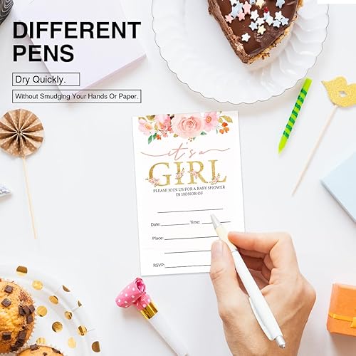 Miniatura 3 de EUDOSI It's a Girl Baby Shower Invitations Supplies - Juego de 20 tarjetas de invitación para baby shower, con sobres, color rosa rubor floral para