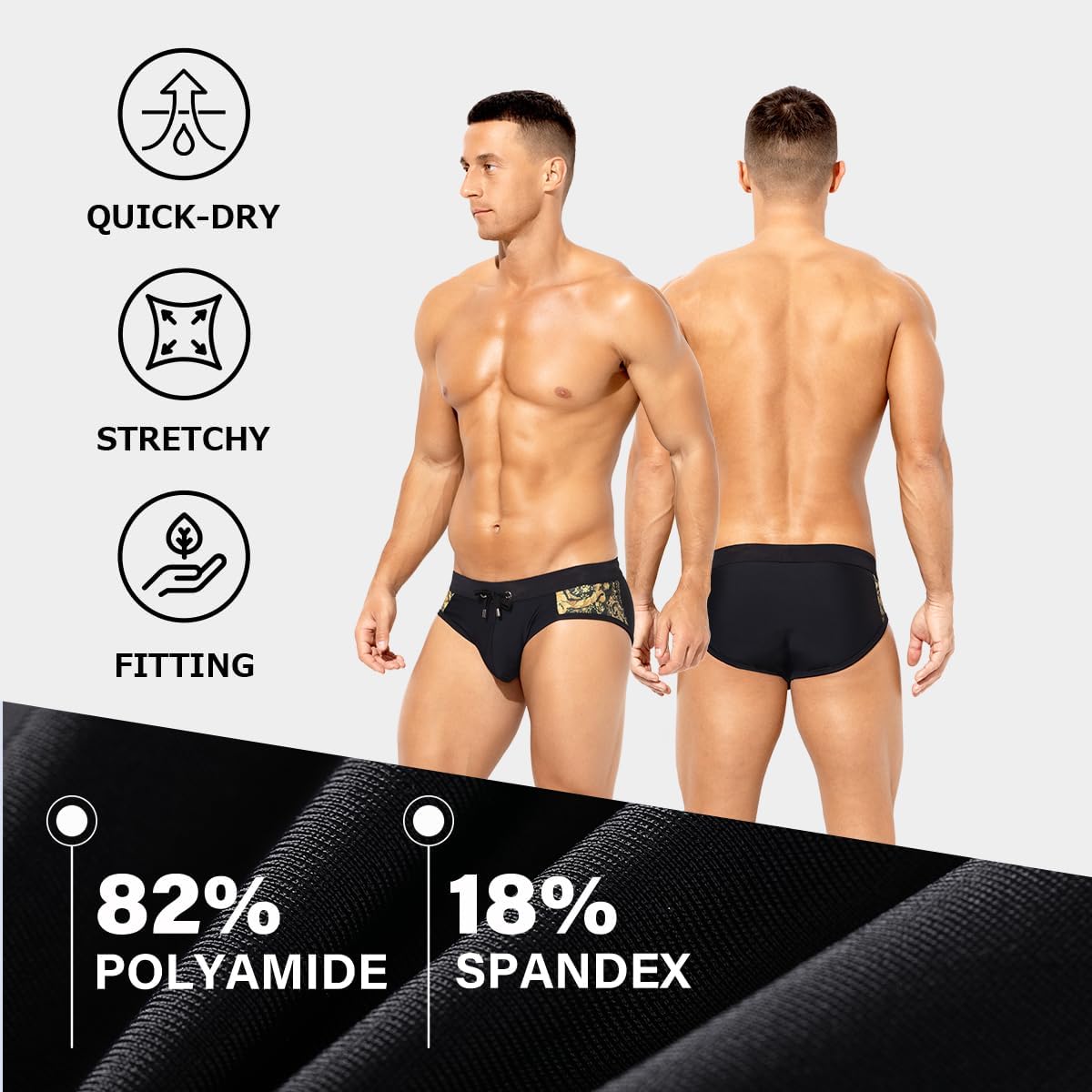 Arjen Kroos Men's Swimsuit Printed Swim Briefs Pattern Bikini Swimwear with Drawstrings and Lined Pouch - Image 4