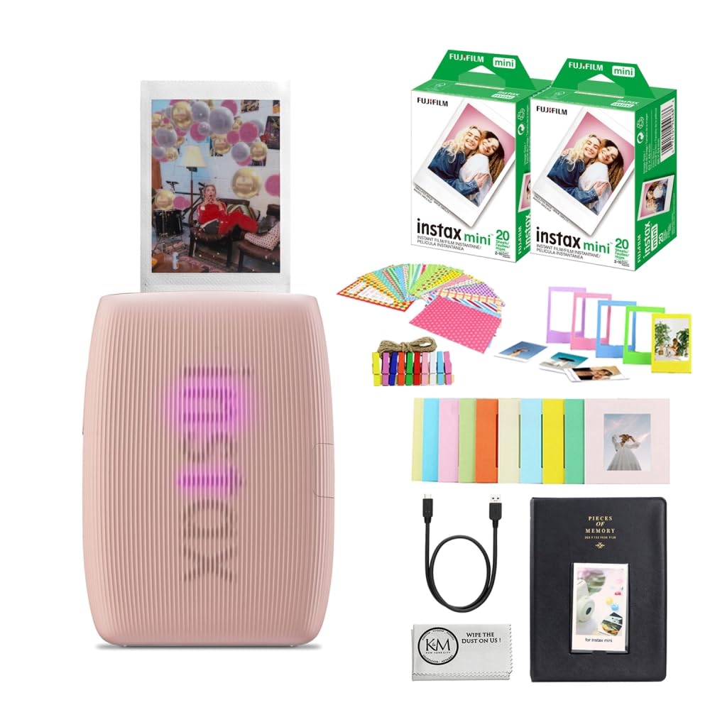 FUJIFILM INSTAX Mini Link 3 Smartphone Printer | Rose Pink Bundled with INSTAX Mini Instant Film | 40 Exposures + Instax Mini Album, Borders, Stickers