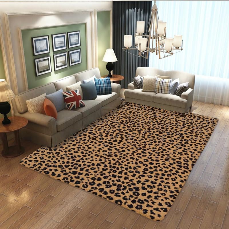 LUCKYLEI Leopard Rug - 60x80inches Non-Slip Rustic Farmhouse Decor for Kitchen, Bedroom, Living Room Floors