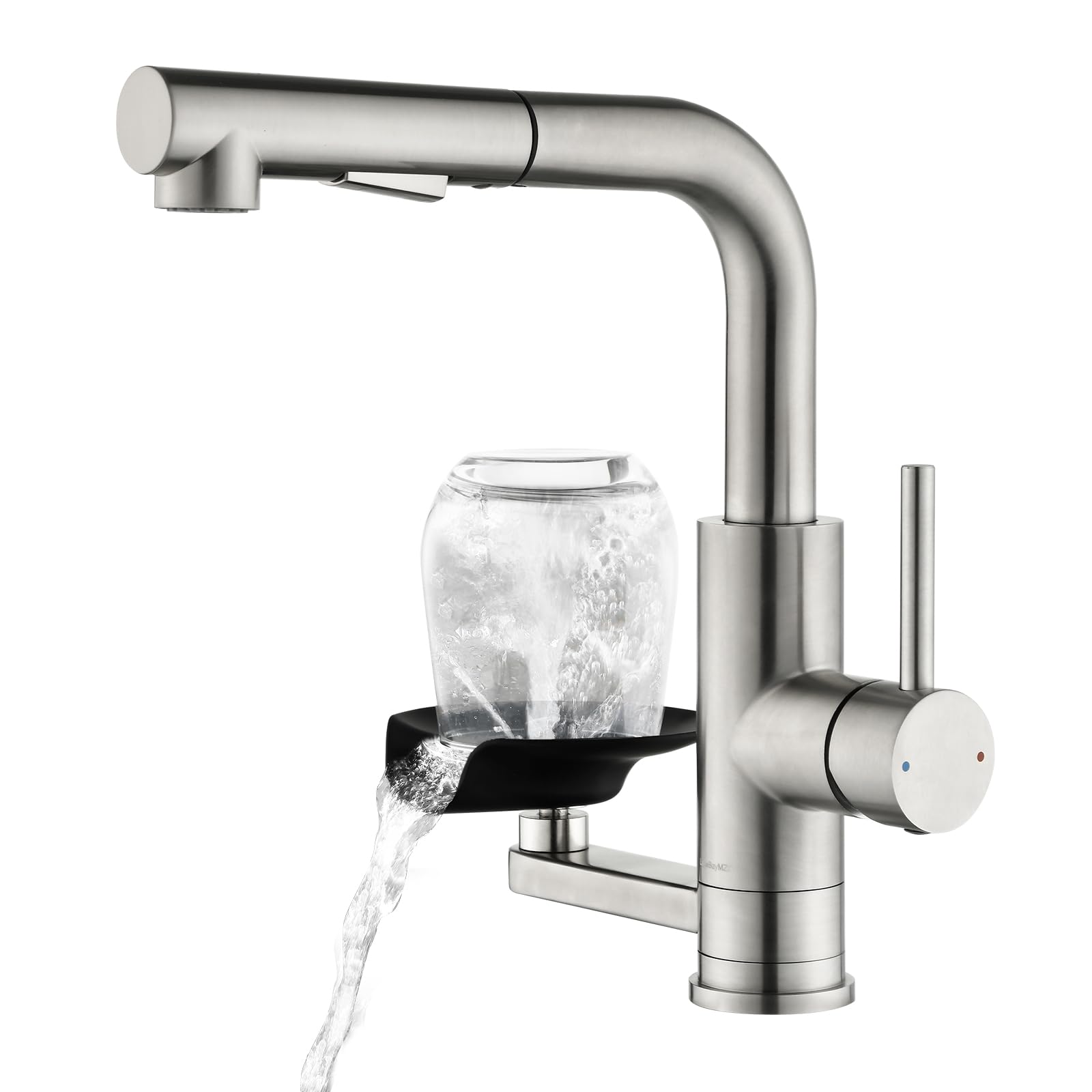 Küchenarmatur LakeBayMZC mit Glasspüler Ausziehbar Dual-Auslauf 360°-Drehung, Wasserhahn Armatur Küche Spültischarmatur 304 Edelstahl Gebürstet