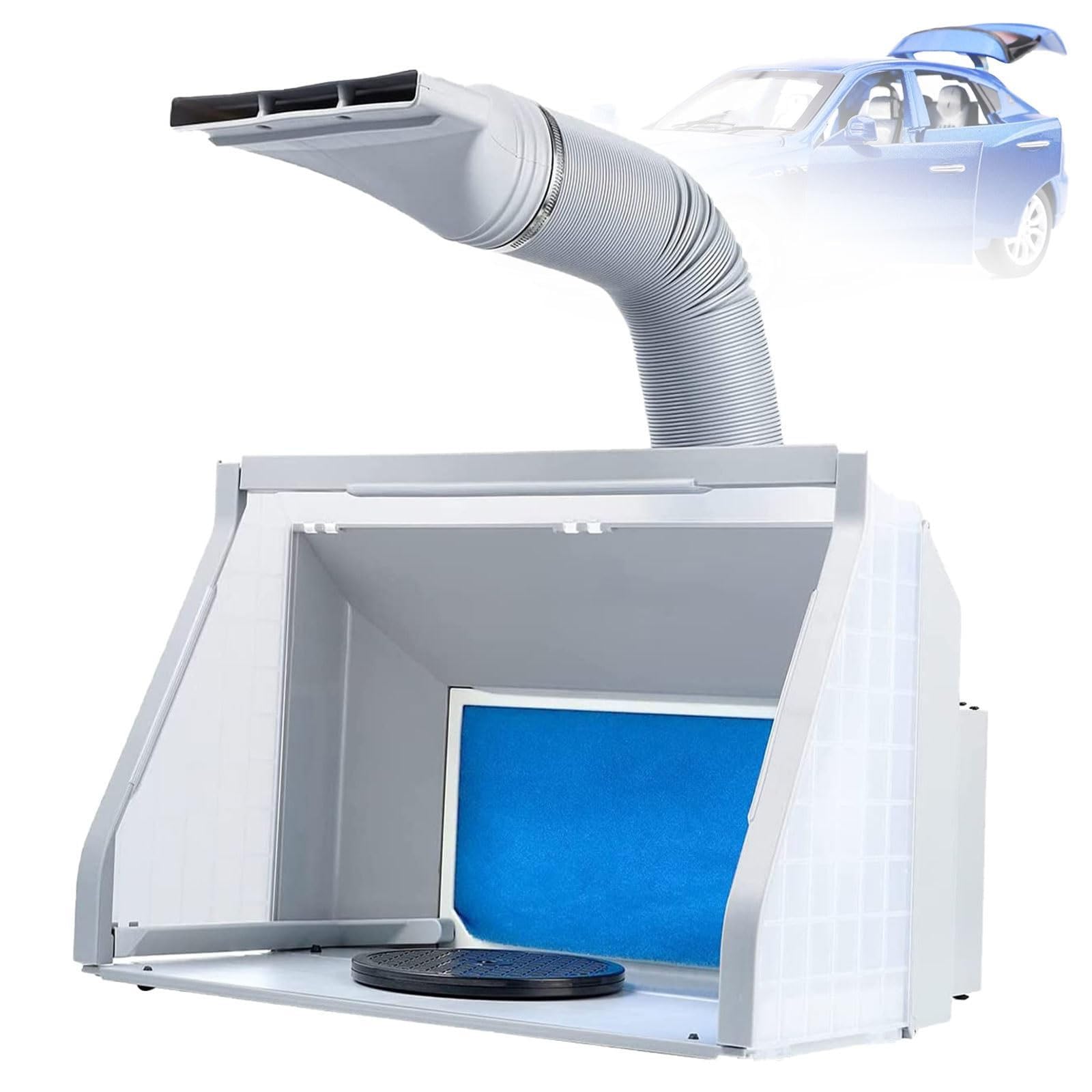 Portable Airbrush Paint Cab, Paint Cabin and Puller Set with 3 LED Bright Tubes, Adjustable Flexible Hose and Swivel Platform